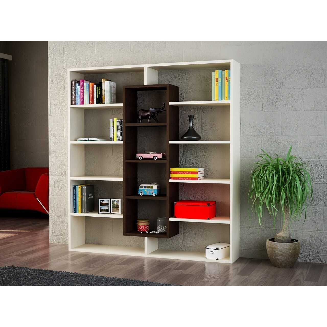 Biblioteca Wooden Art, Ample Birch Wenge, 125x135.7x22 cm - imagine 4